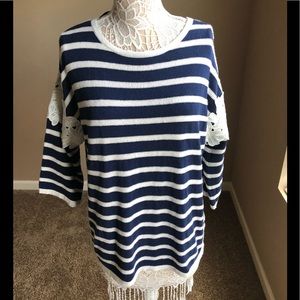 Blue & cream nautical & floral accent sweater